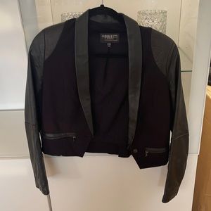 Real Leather 2 tone mix fabric crop blazer